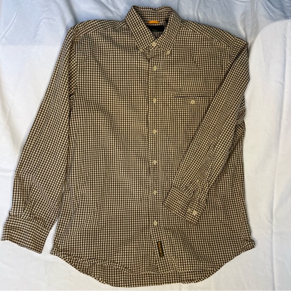 Timberland Brown and White long-sleeve button-down cotton shirt Men’s Medium - Picture 1 of 8
